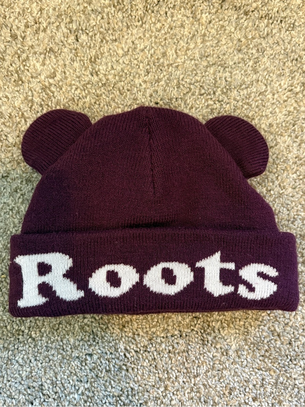 Baby Roots Touque Maroon Bear Ears Size 0-12 months winter snow hat